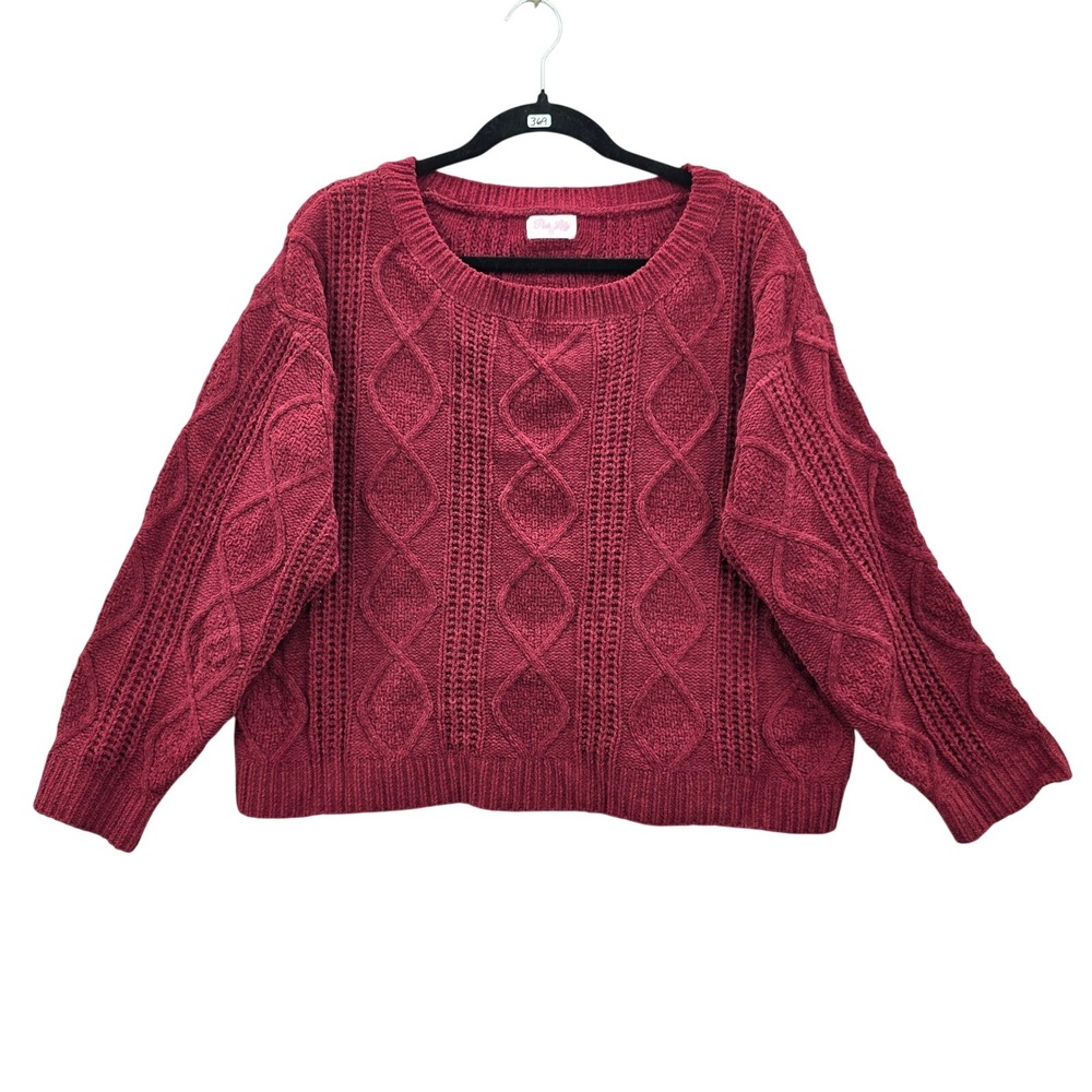 Red Cable Knit Oversized Boxy Academia Y2K Pink Lily Coquette Vintage Sweater XS